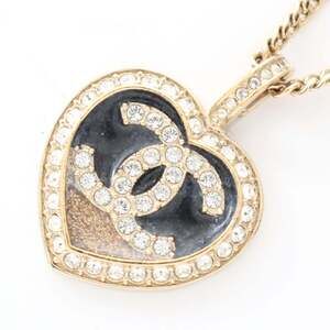 CHANEL Coco Mark Heart Necklace with Gold-Plated Rhinestones for Women, Avail...